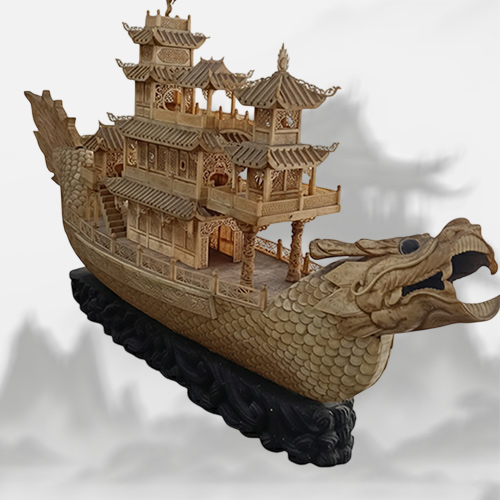 大型骨雕龍舟藝品