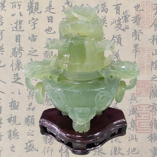 天然岫玉雕刻香爐
