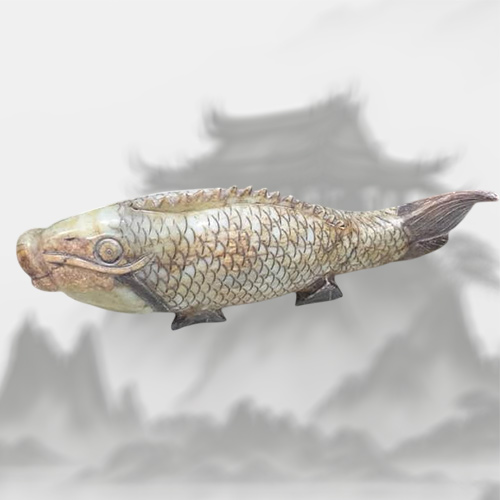 玉雕錦鯉造型擺件