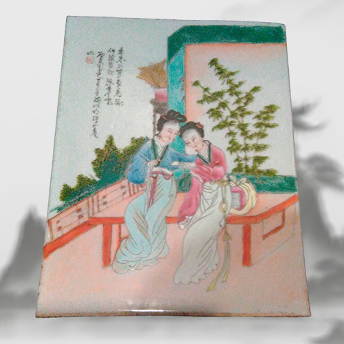 粉彩仕女人物圖瓷板