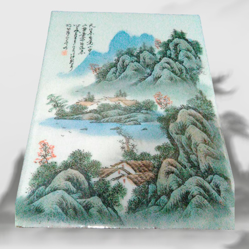 粉彩山水瓷板