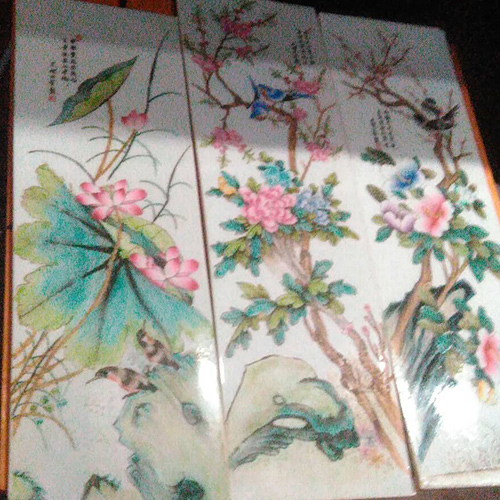 粉彩花卉圖瓷板畫