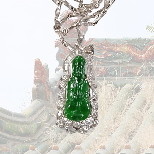 冰種綠翡翠觀音菩薩項鍊