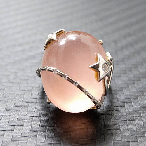 天然粉晶蛋面玫瑰金戒指