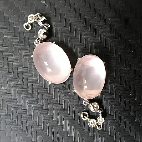 鵝蛋形粉晶純銀耳環