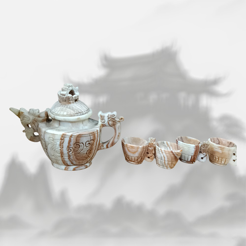 造型木紋石茶具組